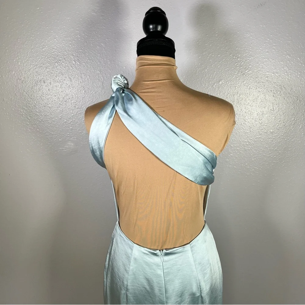 Baby Blue satin one shoulder open back long gown S wedding guest gala formal - Picture 9 of 15